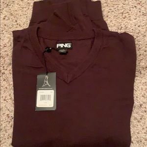 2 Ping sweaters Light Blue & Brown vneck sweater